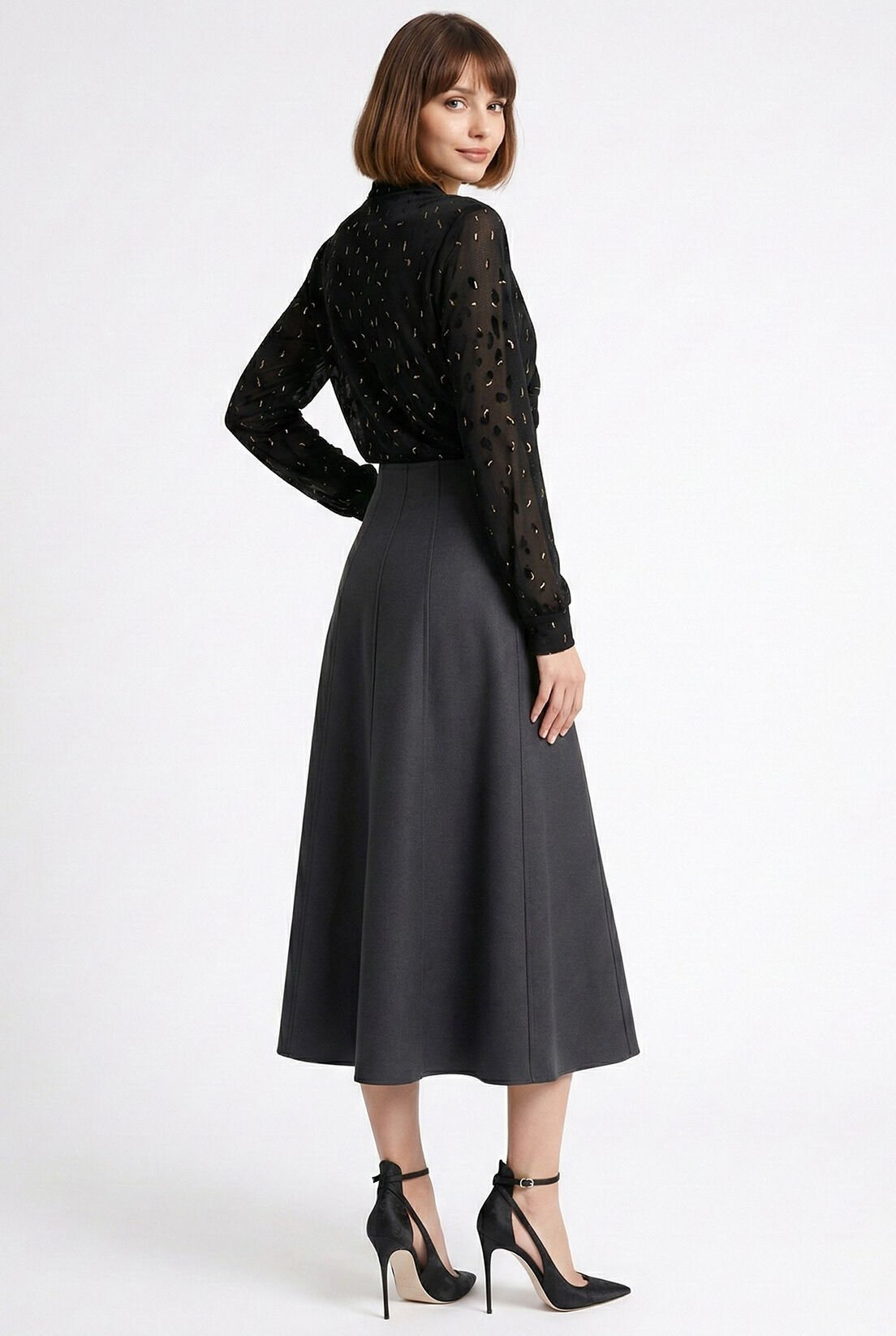 Füme Parçalı Yün Etek