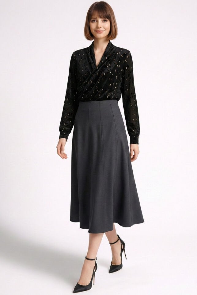 Füme Parçalı Yün Etek