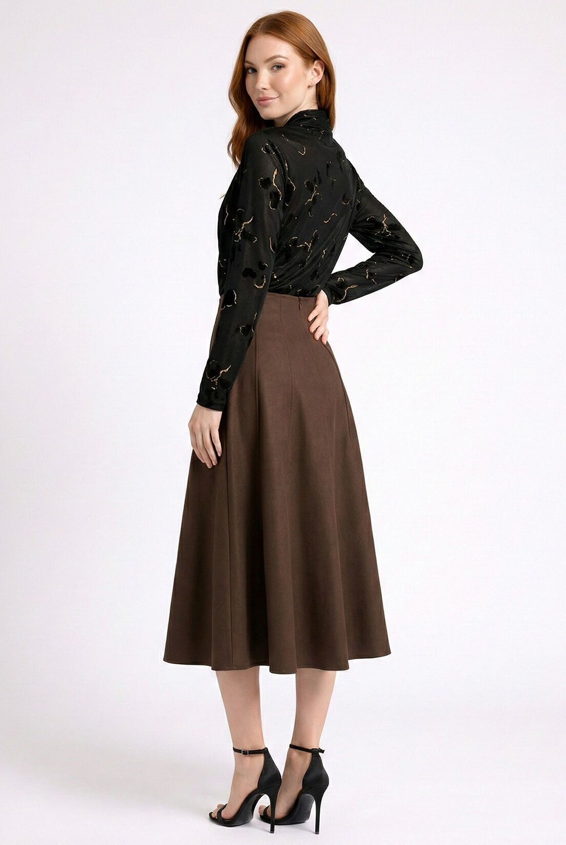 Kahverengi Parçalı Yün Etek