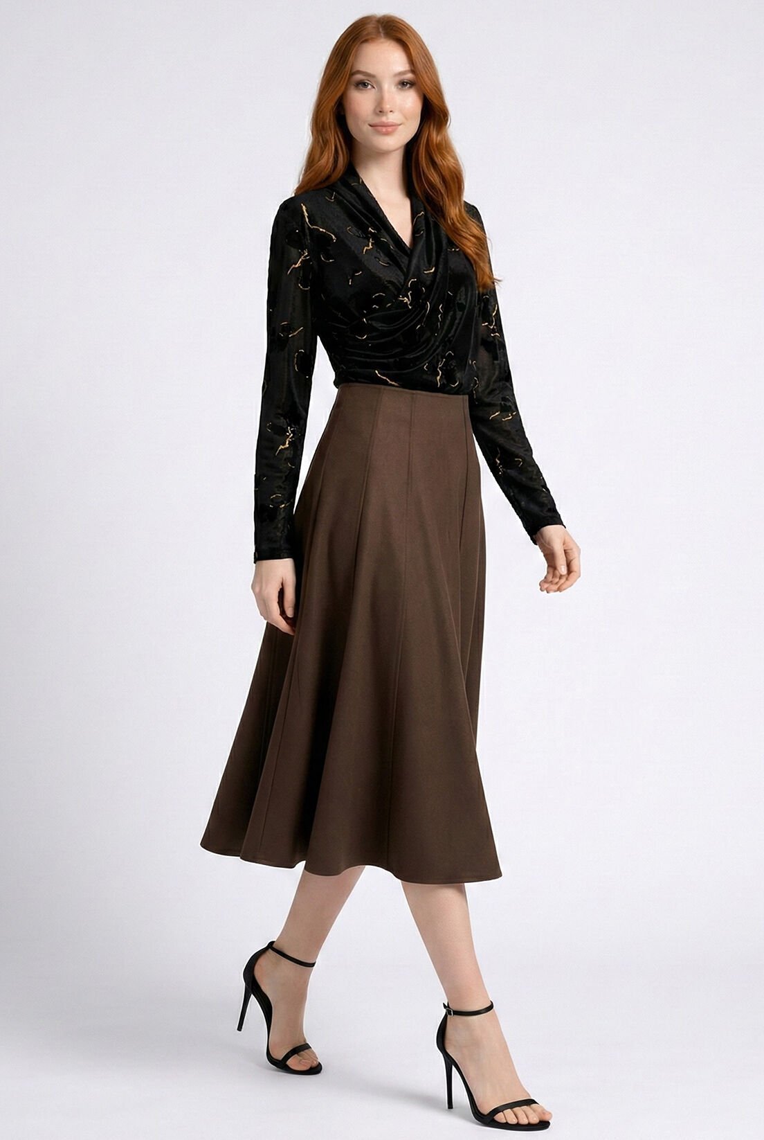 Kahverengi Parçalı Yün Etek