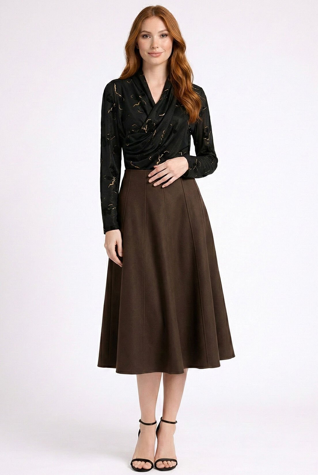 Kahverengi Parçalı Yün Etek