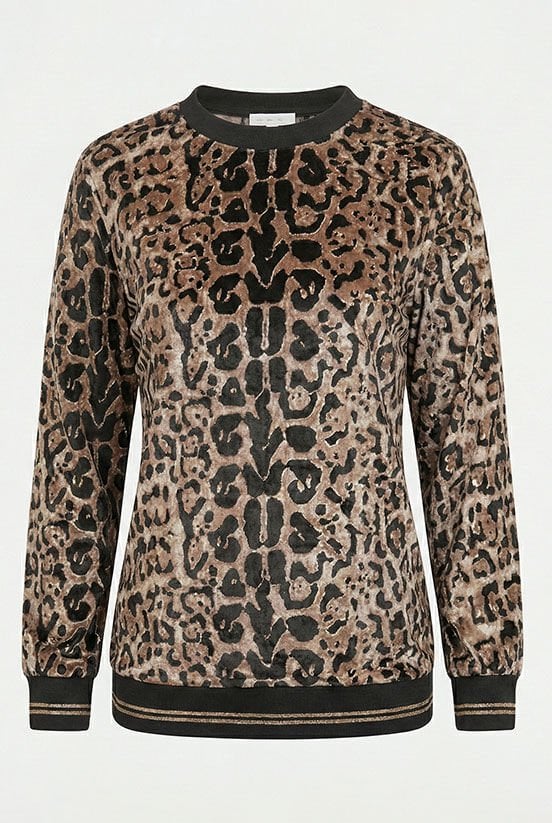 İpek Kadife Leopar Desenli Bluz