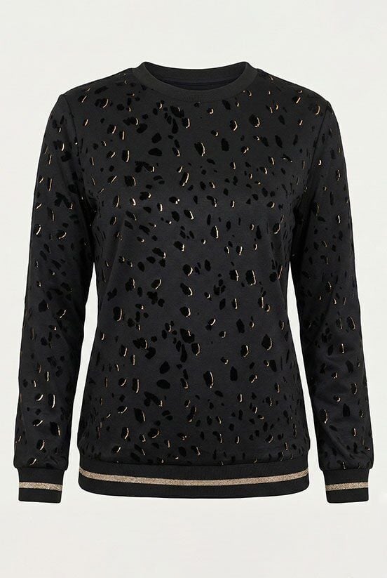 Yakma Kadife Gold Varak Desenli Bluz