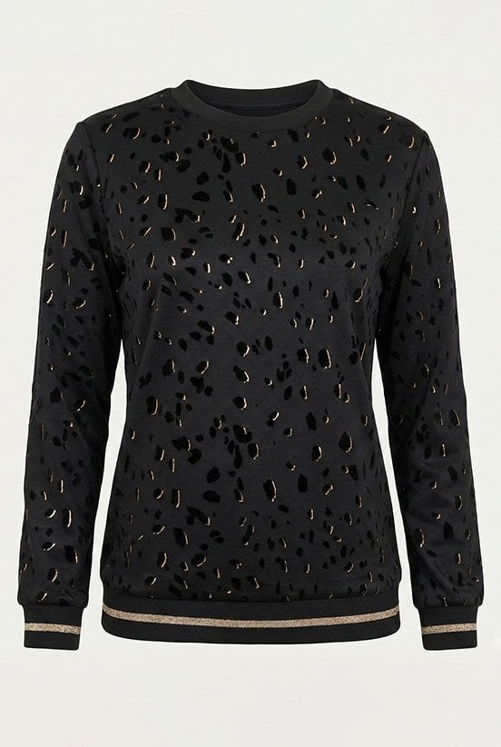 Yakma Kadife Gold Varak Desenli Bluz