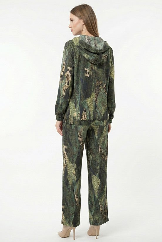 İpek Saten Dijital Baskı Yeşil Eşofman Takım