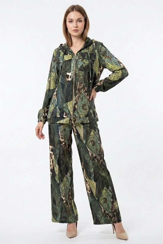 İpek Saten Dijital Baskı Yeşil Eşofman Takım