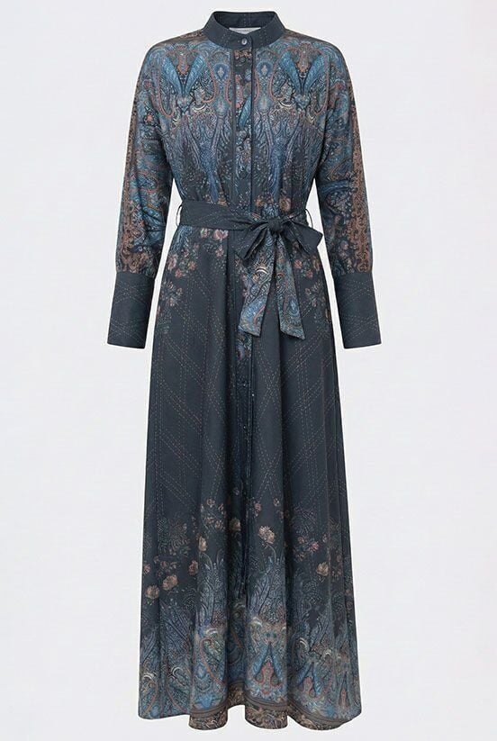 Etnik Desen Lacivert Elbise