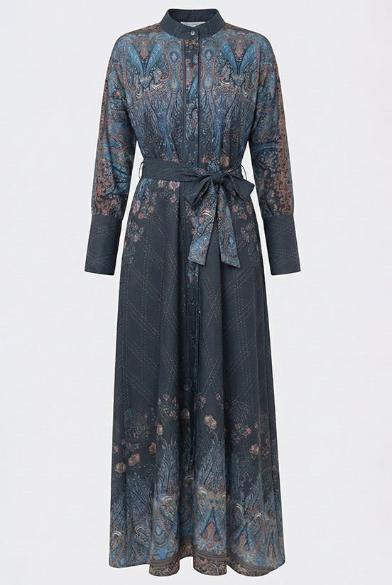 Etnik Desen Lacivert Elbise