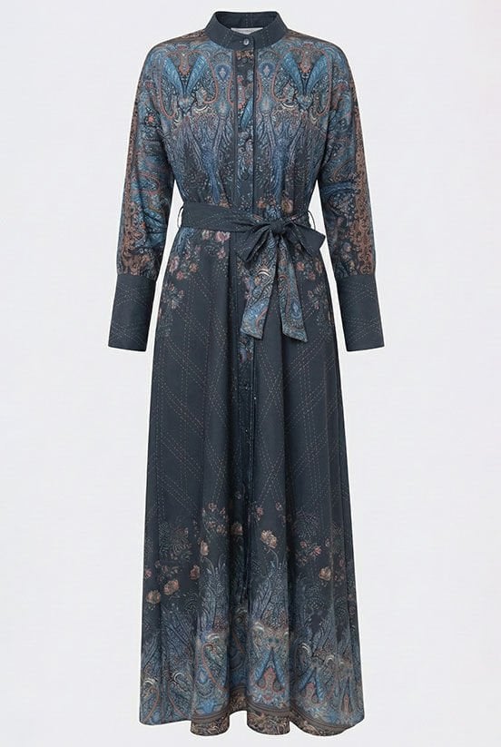 Etnik Desen Lacivert Elbise