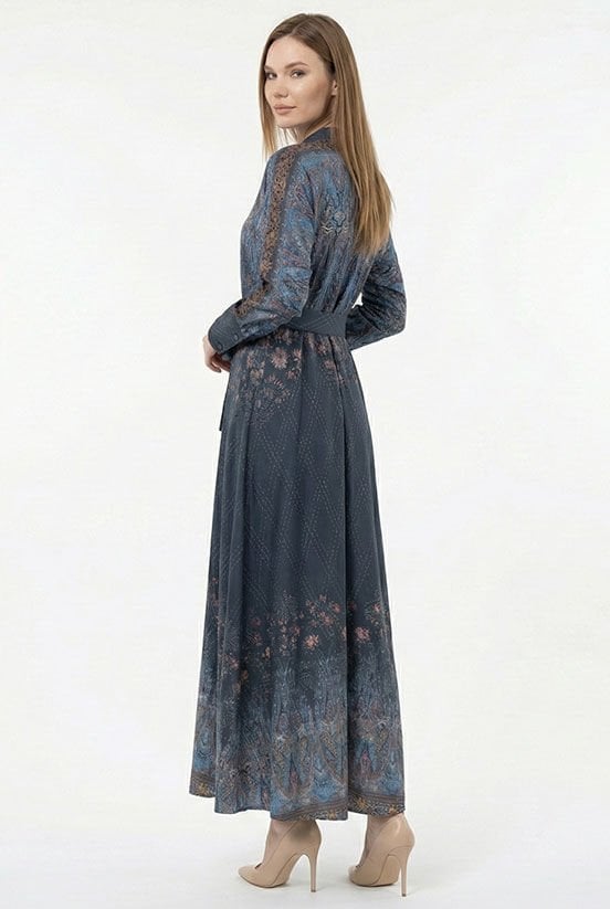 Etnik Desen Lacivert Elbise