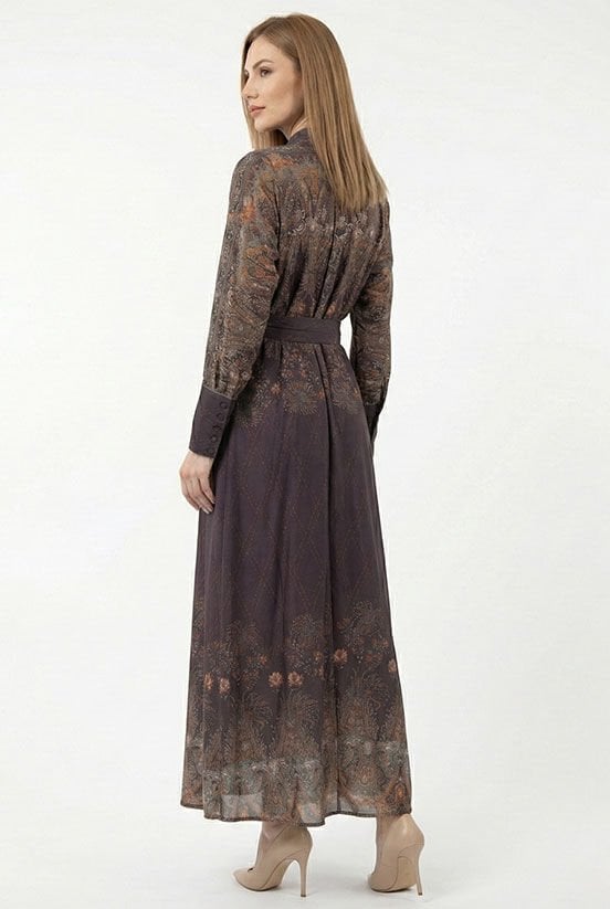 Etnik Desen Kahverengi Elbise