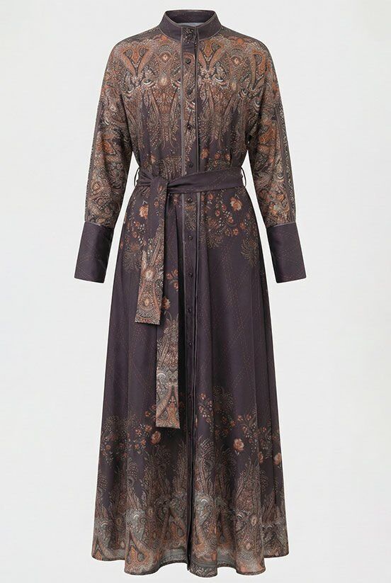 Etnik Desen Kahverengi Elbise