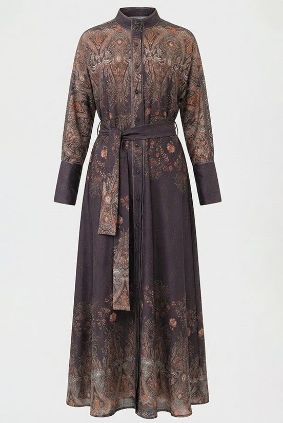 Etnik Desen Kahverengi Elbise