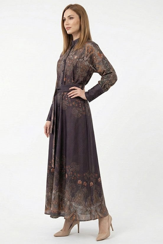 Etnik Desen Kahverengi Elbise