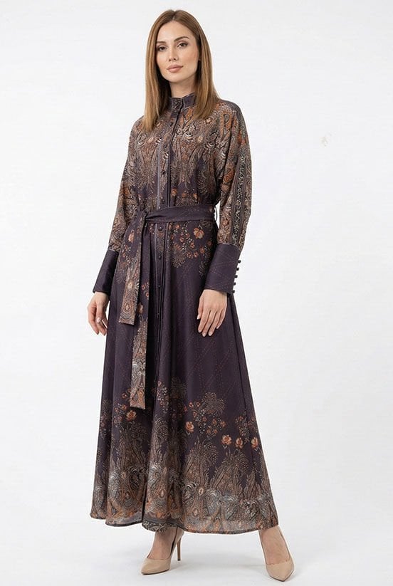 Etnik Desen Kahverengi Elbise