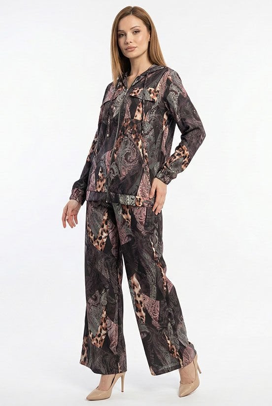 İpek Saten Dijital Baskı Mürdüm Eşofman Takım