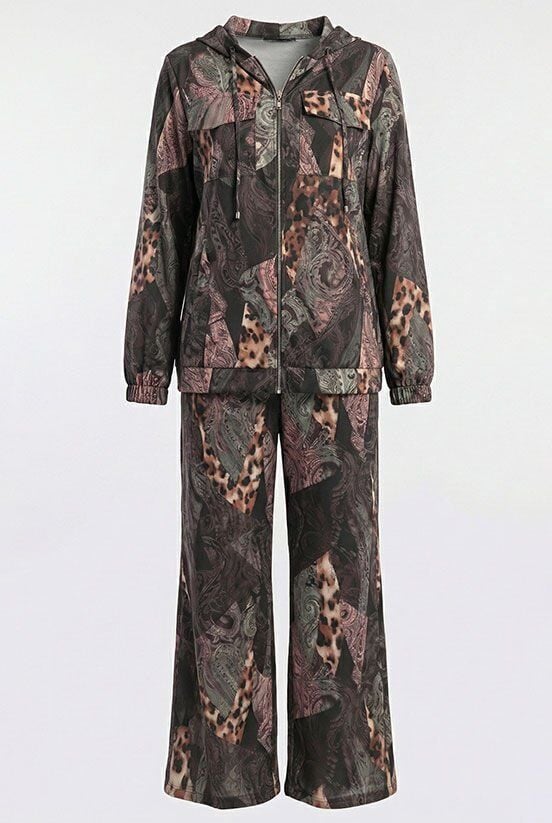 İpek Saten Dijital Baskı Mürdüm Eşofman Takım