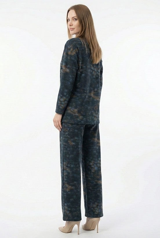 Lacivert Simli Desenli Örme Bluz