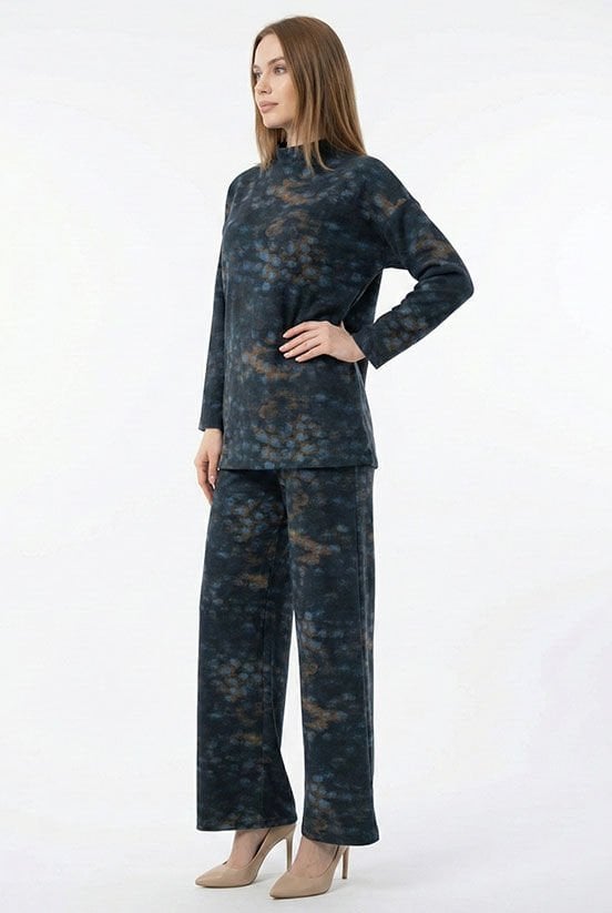 Lacivert Simli Desenli Örme Bluz