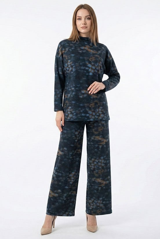 Lacivert Simli Desenli Örme Bluz