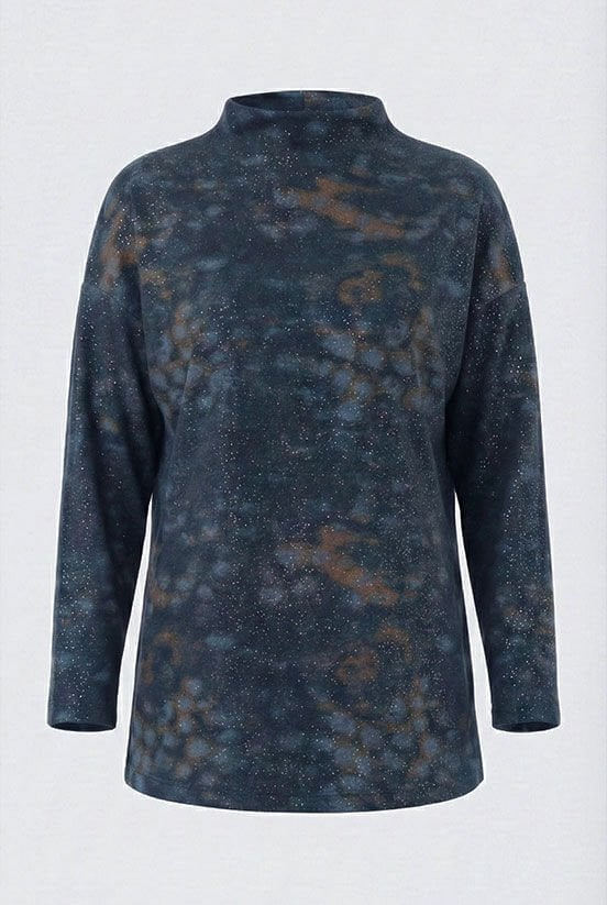 Lacivert Simli Desenli Örme Bluz