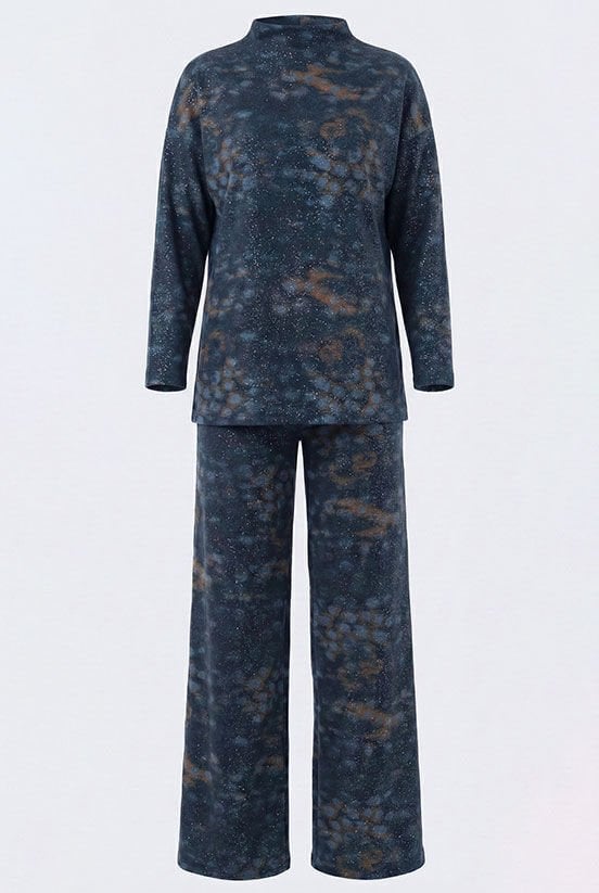 Lacivert Simli Desenli Örme Pantolon