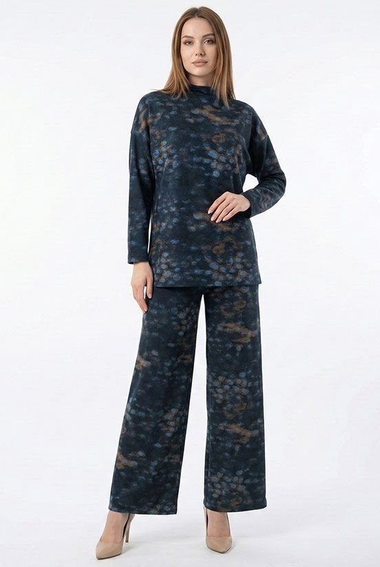 Lacivert Simli Desenli Örme Pantolon