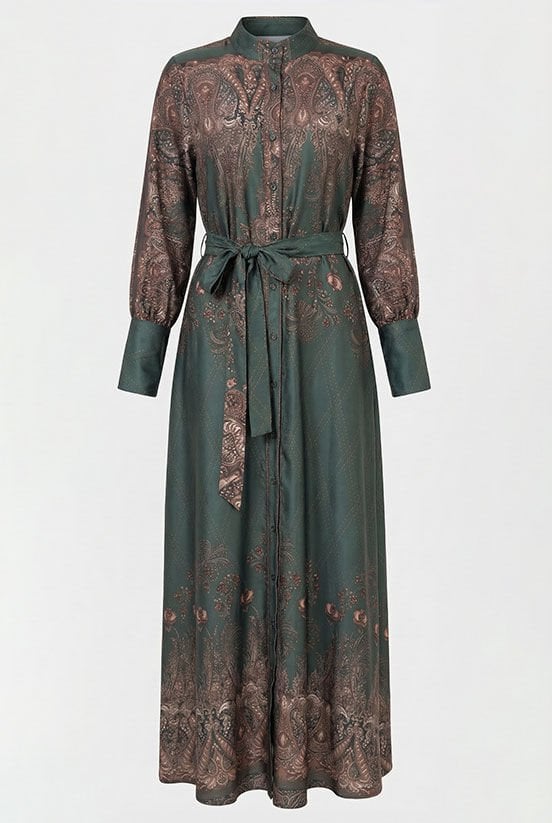 Etnik Desen Yeşil Elbise