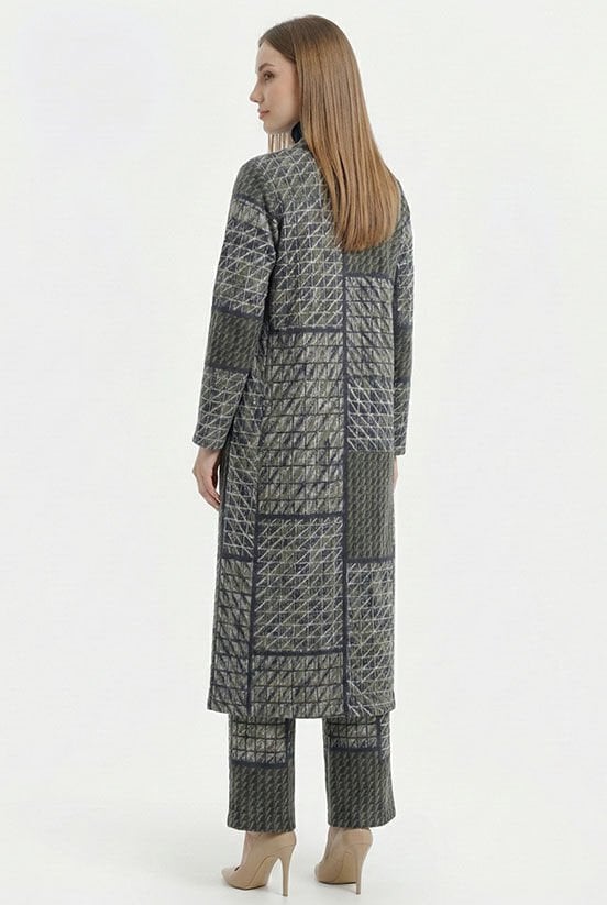 Yeşil Desenli Simli Örme Hırka