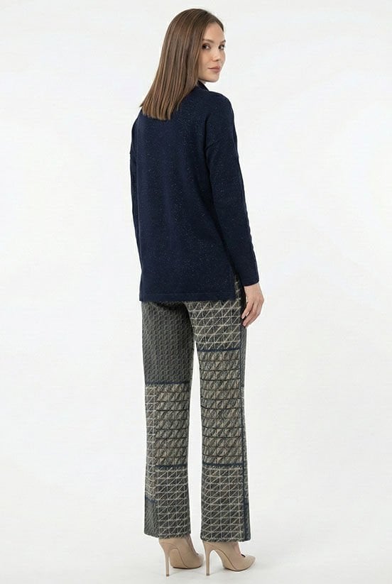 Lacivert Simli Örme Bluz