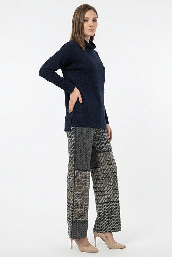 Lacivert Simli Örme Bluz