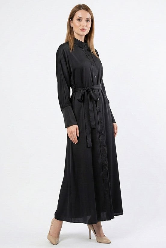 Siyah İpek Saten Elbise