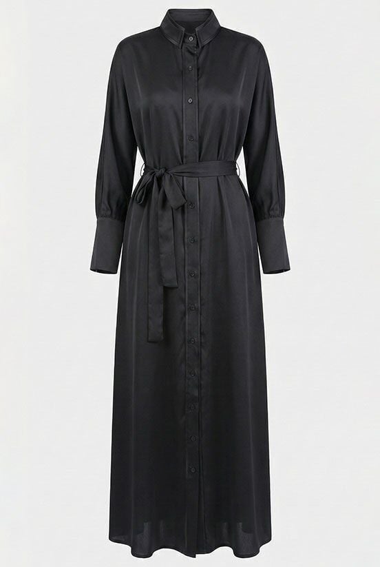 Siyah İpek Saten Elbise