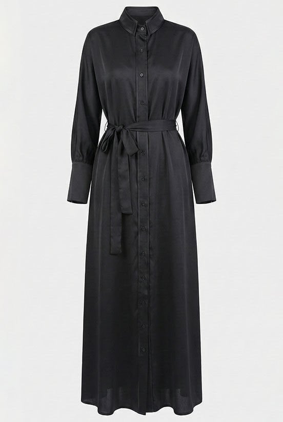 Siyah İpek Saten Elbise