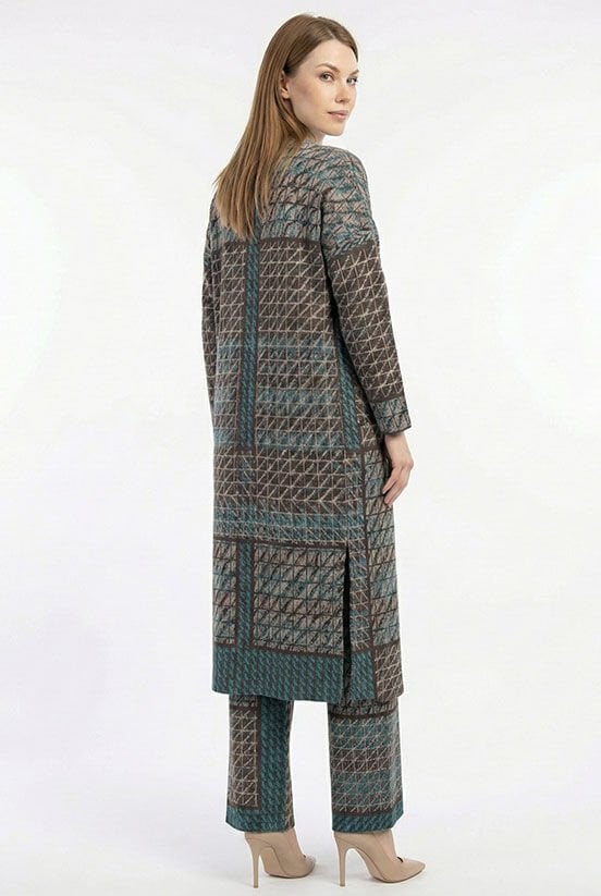 Mavi-Mürdüm Simli Örme Uzun Hırka