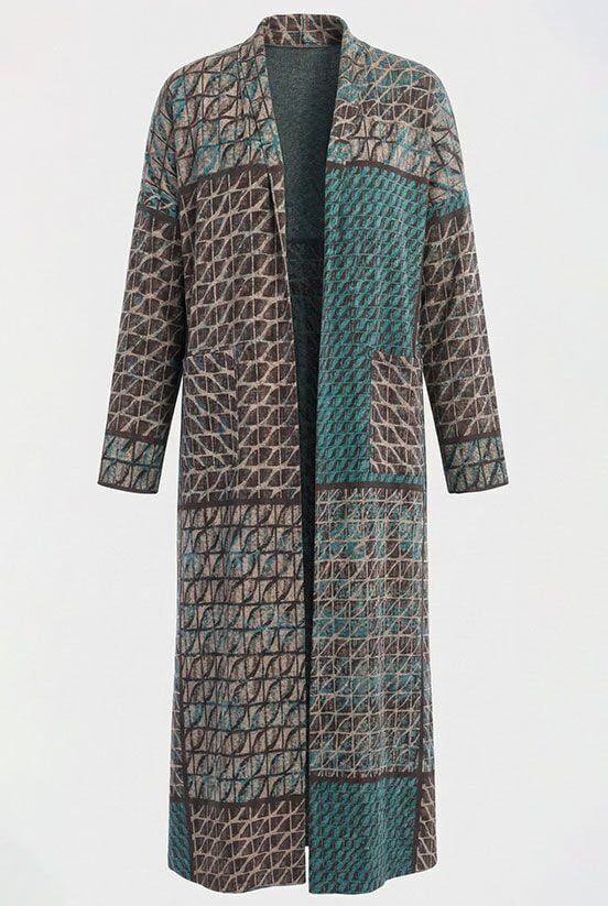 Mavi-Mürdüm Simli Örme Uzun Hırka