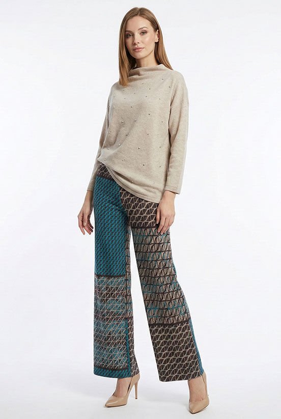 Krem Örme Taşlı Bluz