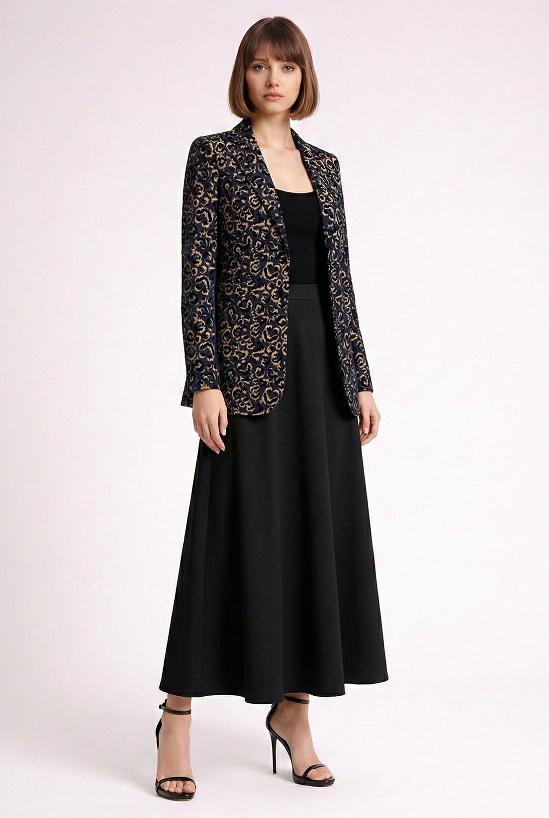 Gold Varaklı Leopar Kadife Ceket