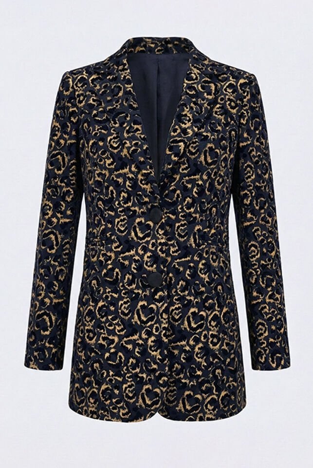 Gold Varaklı Leopar Kadife Ceket