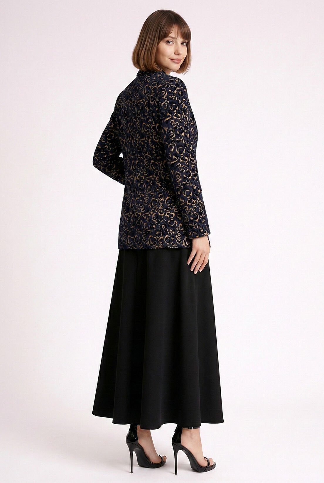 Gold Varaklı Leopar Kadife Ceket