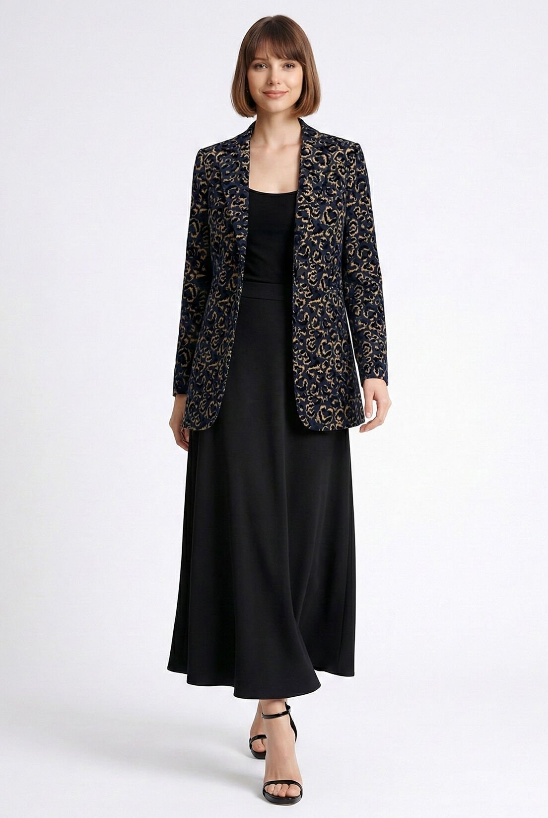 Gold Varaklı Leopar Kadife Ceket