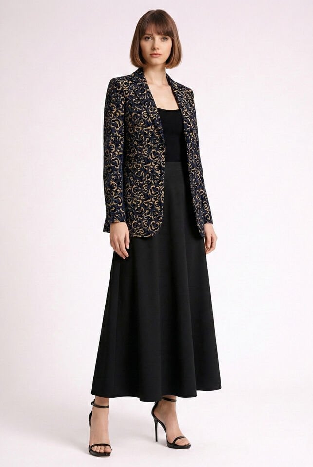 Gold Varaklı Leopar Kadife Ceket