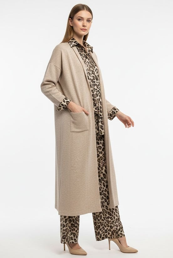 Krem Triko Uzun Hırka