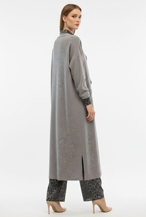 Gri Triko Uzun Hırka