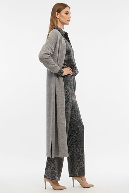 Gri Triko Uzun Hırka