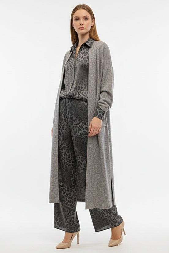 Gri Triko Uzun Hırka