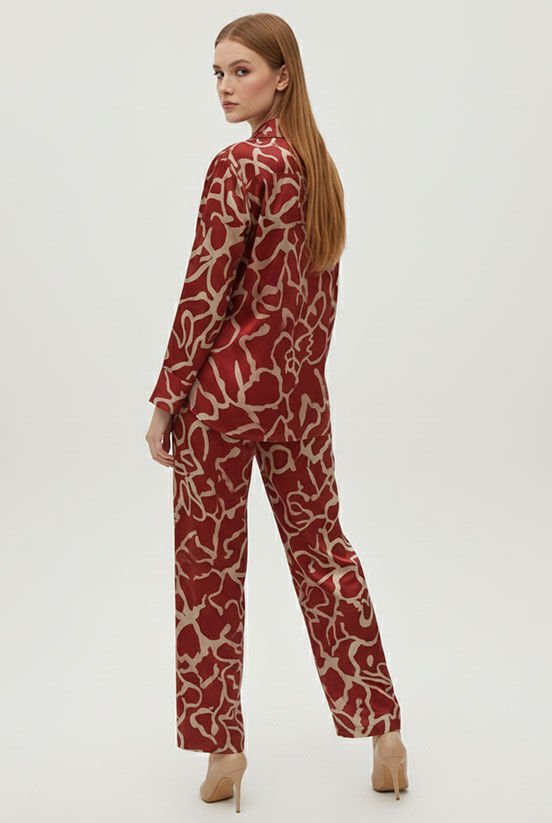 Bordo-Krem Jakarlı Gömlek