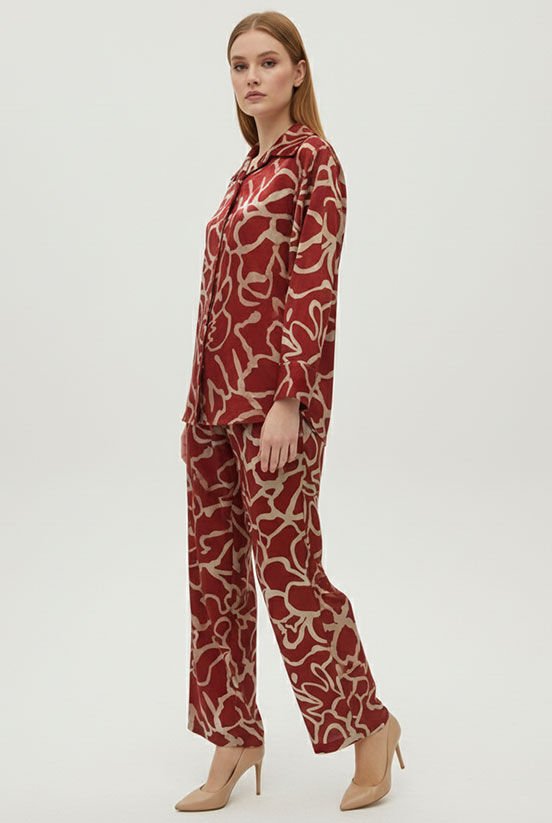 Bordo-Krem Jakarlı Gömlek