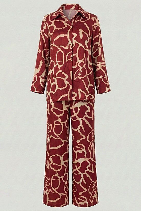 Bordo-Krem Jakarlı Pantolon