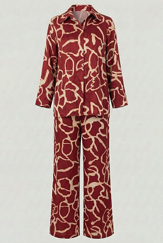 Bordo-Krem Jakarlı Pantolon